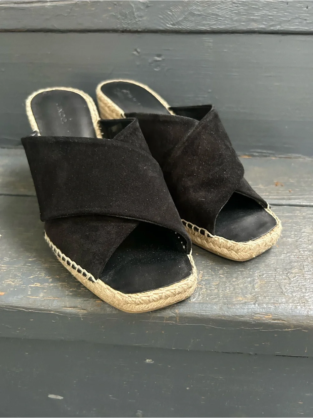 Vince “Gaelan” Square  Toe Crisscross Espadrille Wedge Sandals